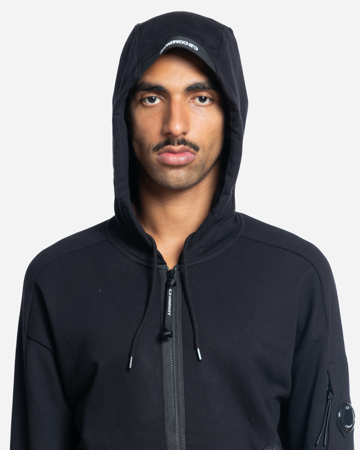 Diagonal Raised Fleece Zipped Hooded Sweatshirt