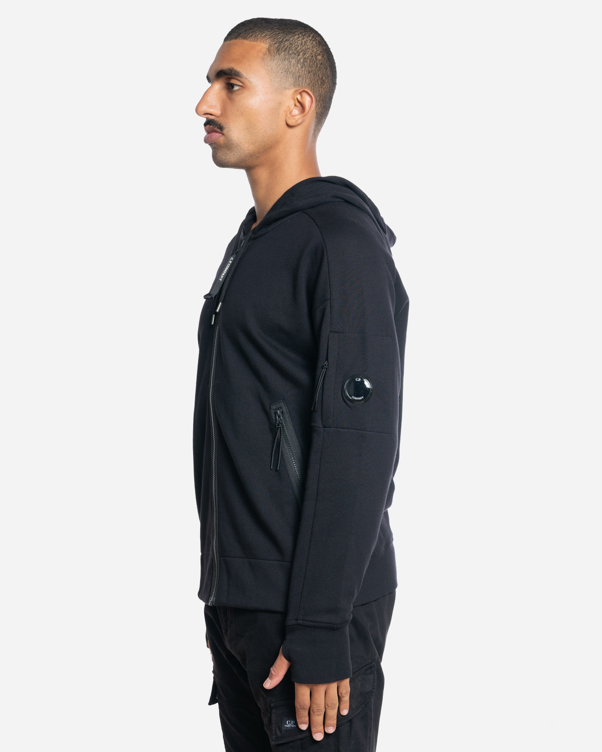 Diagonal Raised Fleece Zipped Hooded Sweatshirt