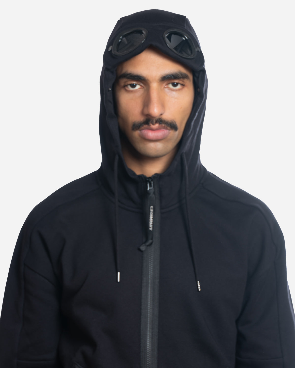 Diagonal Raised Fleece Goggle Zipped Hoodie