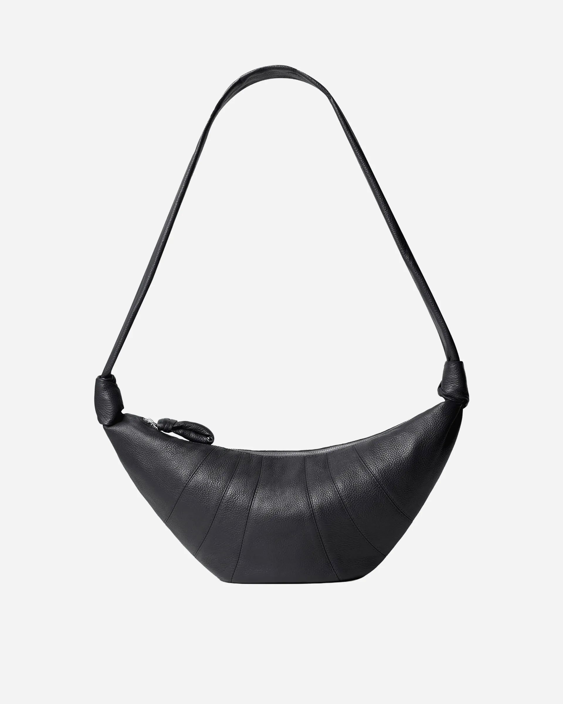 Sac Croissant Moyen en Cuir Grainé Noir