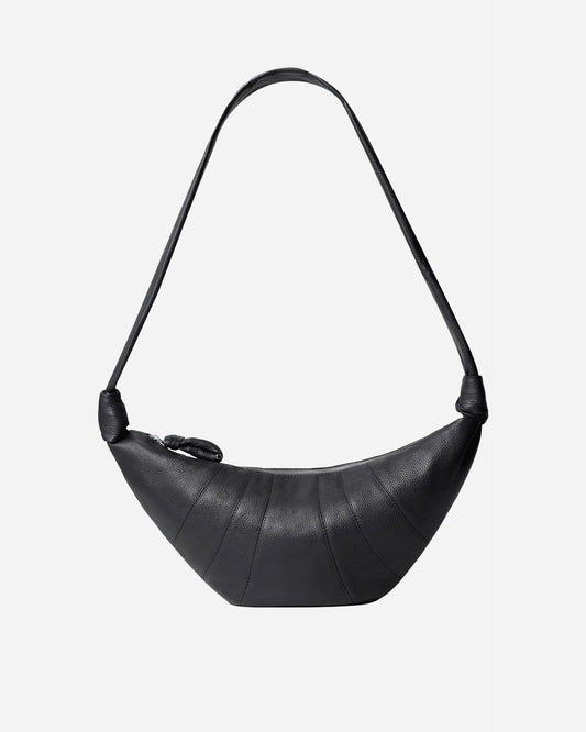 Sac Croissant Moyen en Cuir Grainé Noir