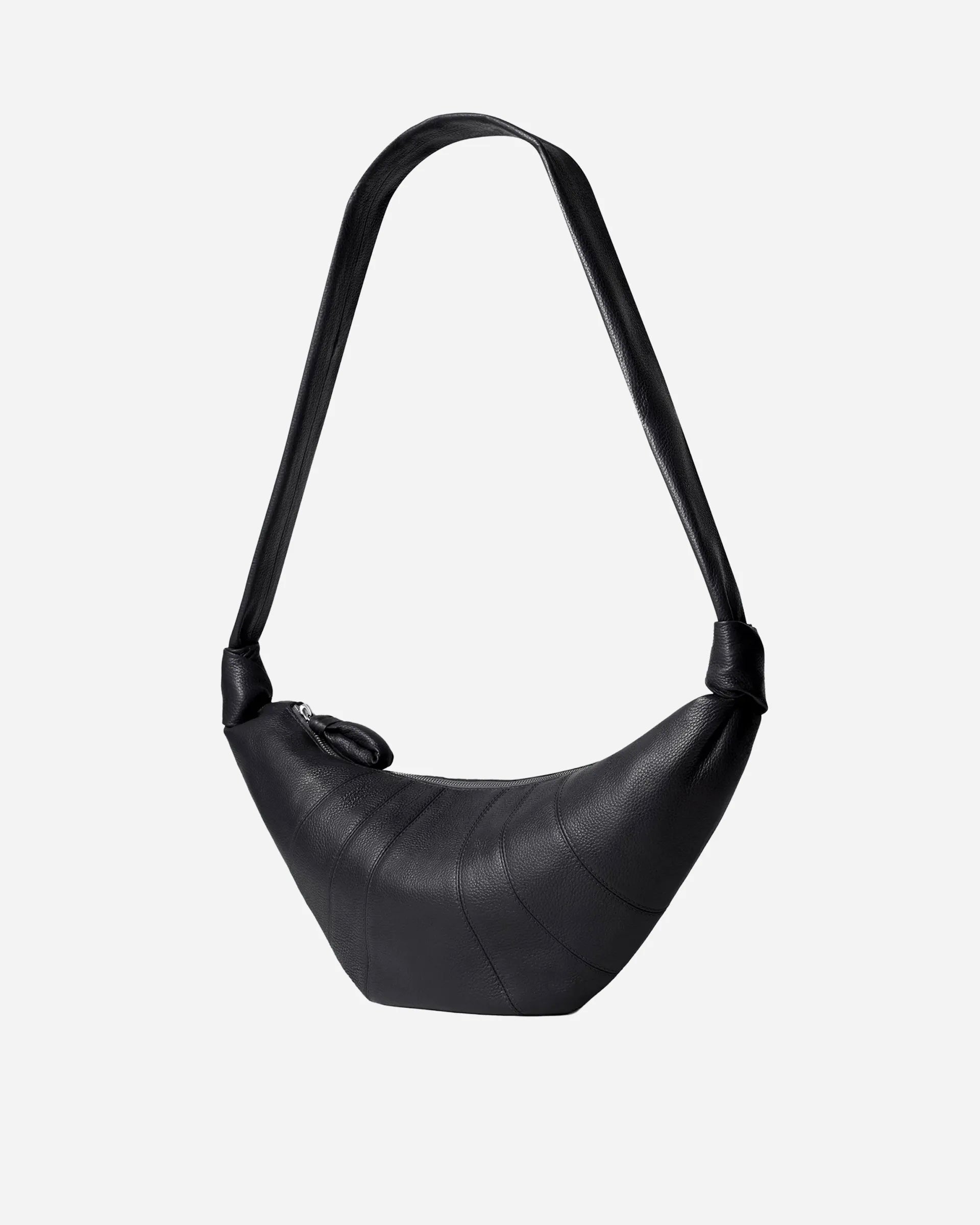 Sac Croissant Moyen en Cuir Grainé Noir