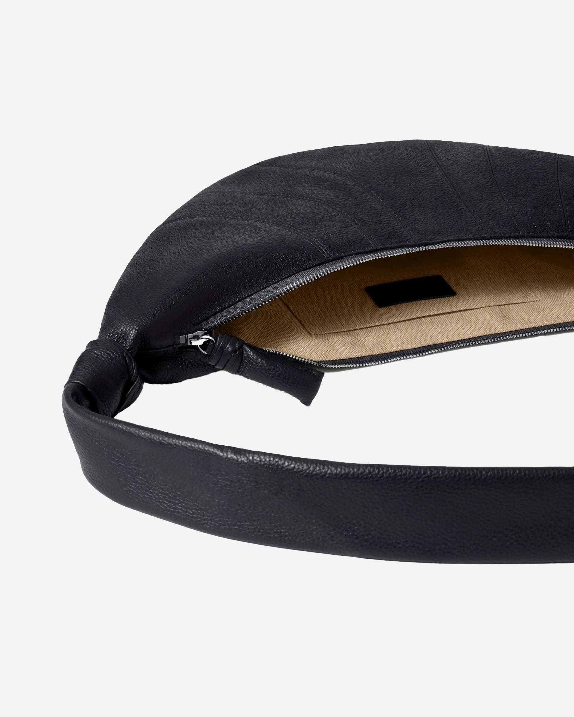 Sac Croissant Moyen en Cuir Grainé Noir