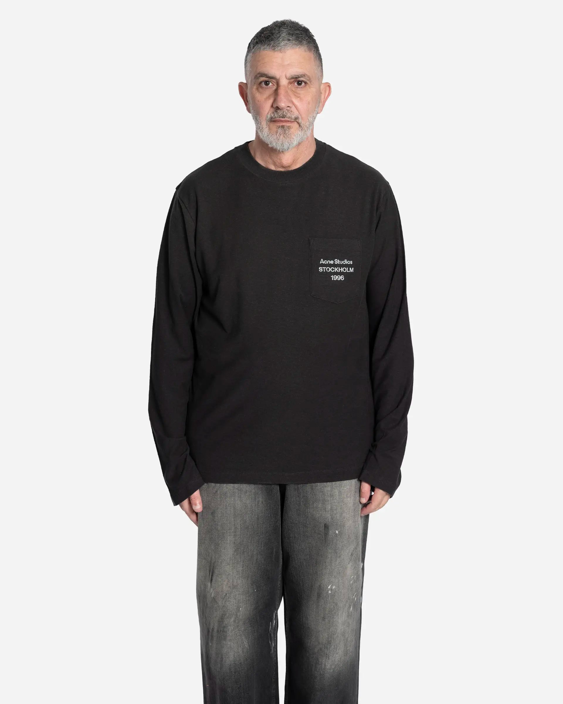 T-shirt avec Poche Manches Longues Faded Black
