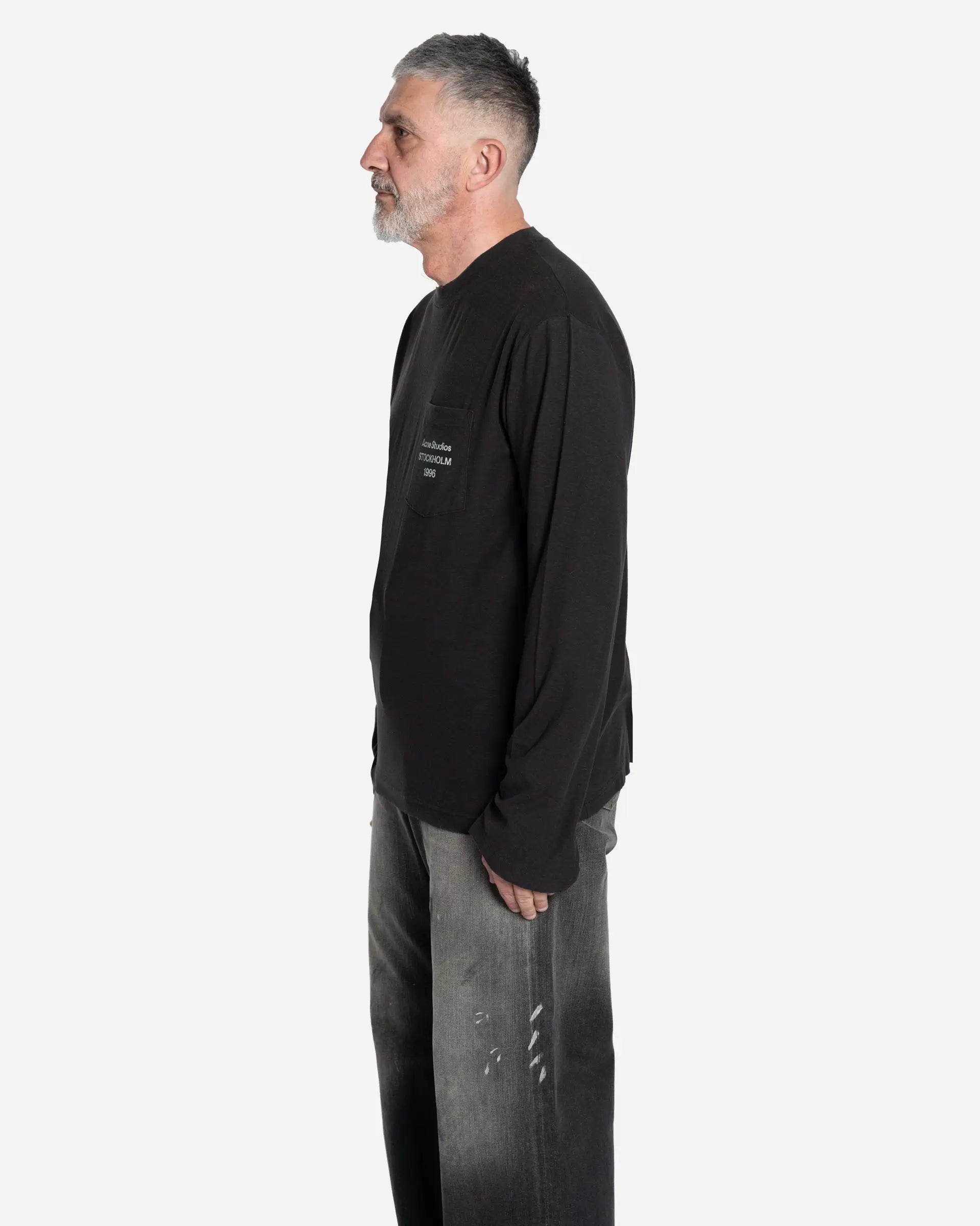 T-shirt avec Poche Manches Longues Faded Black