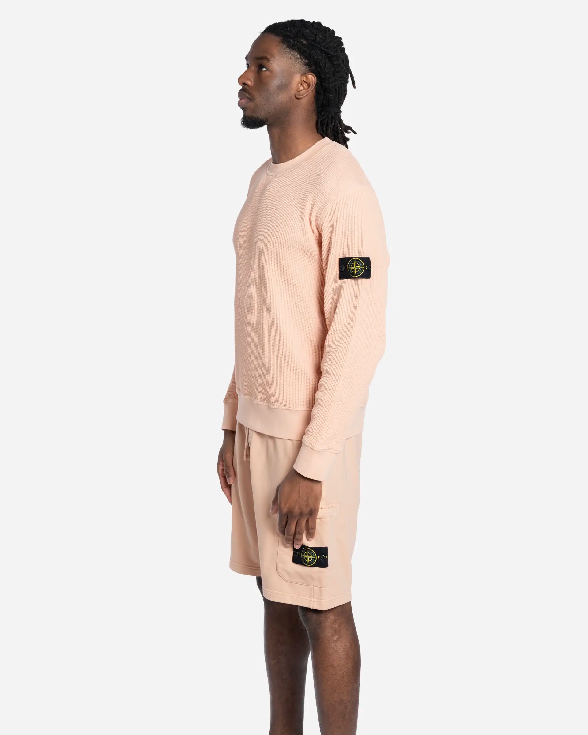 Sweatshirt Ras-du-Cou en Molleton Gaufré Plaster Pink