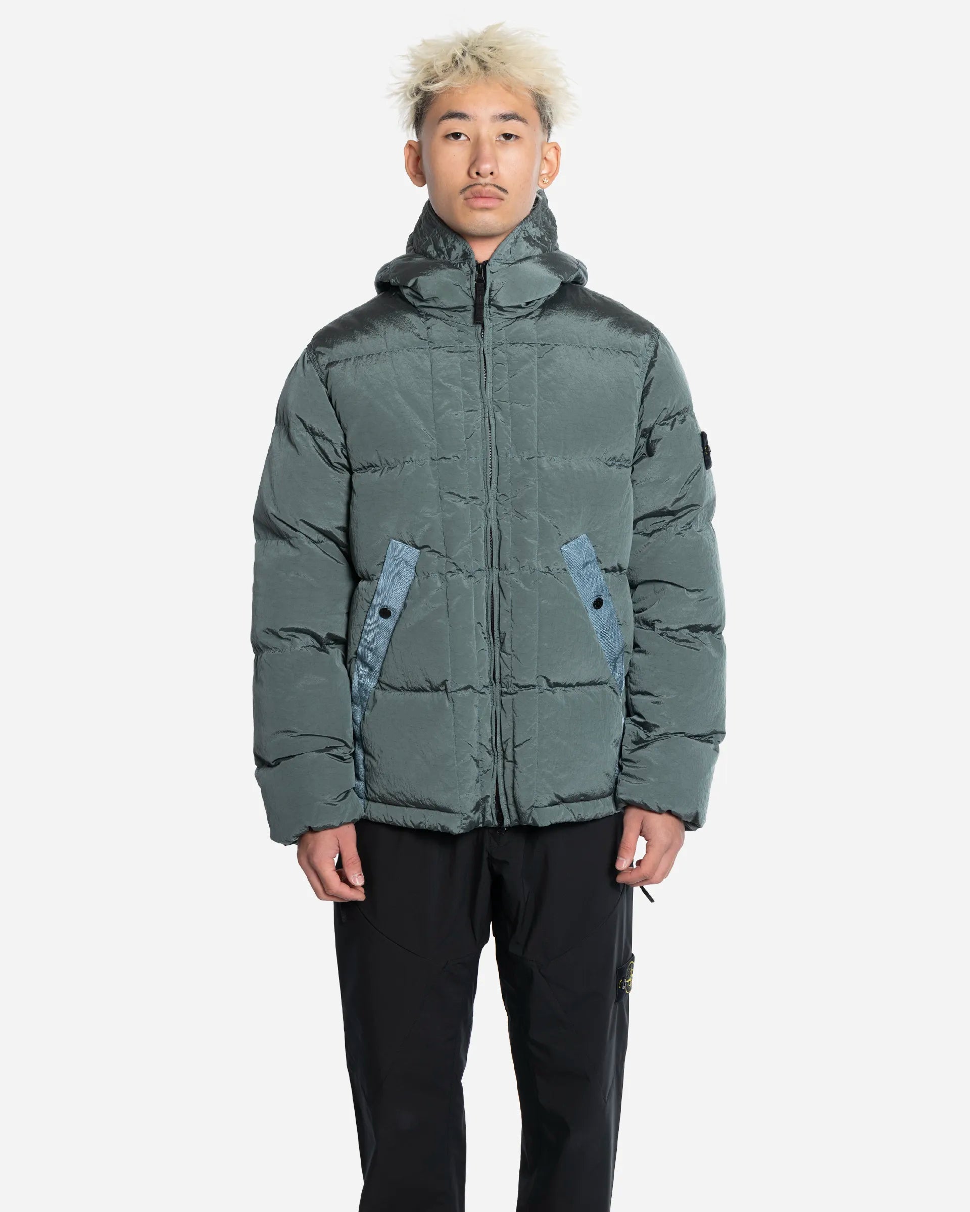 Doudoune à Capuche en Nylon Ocean Green