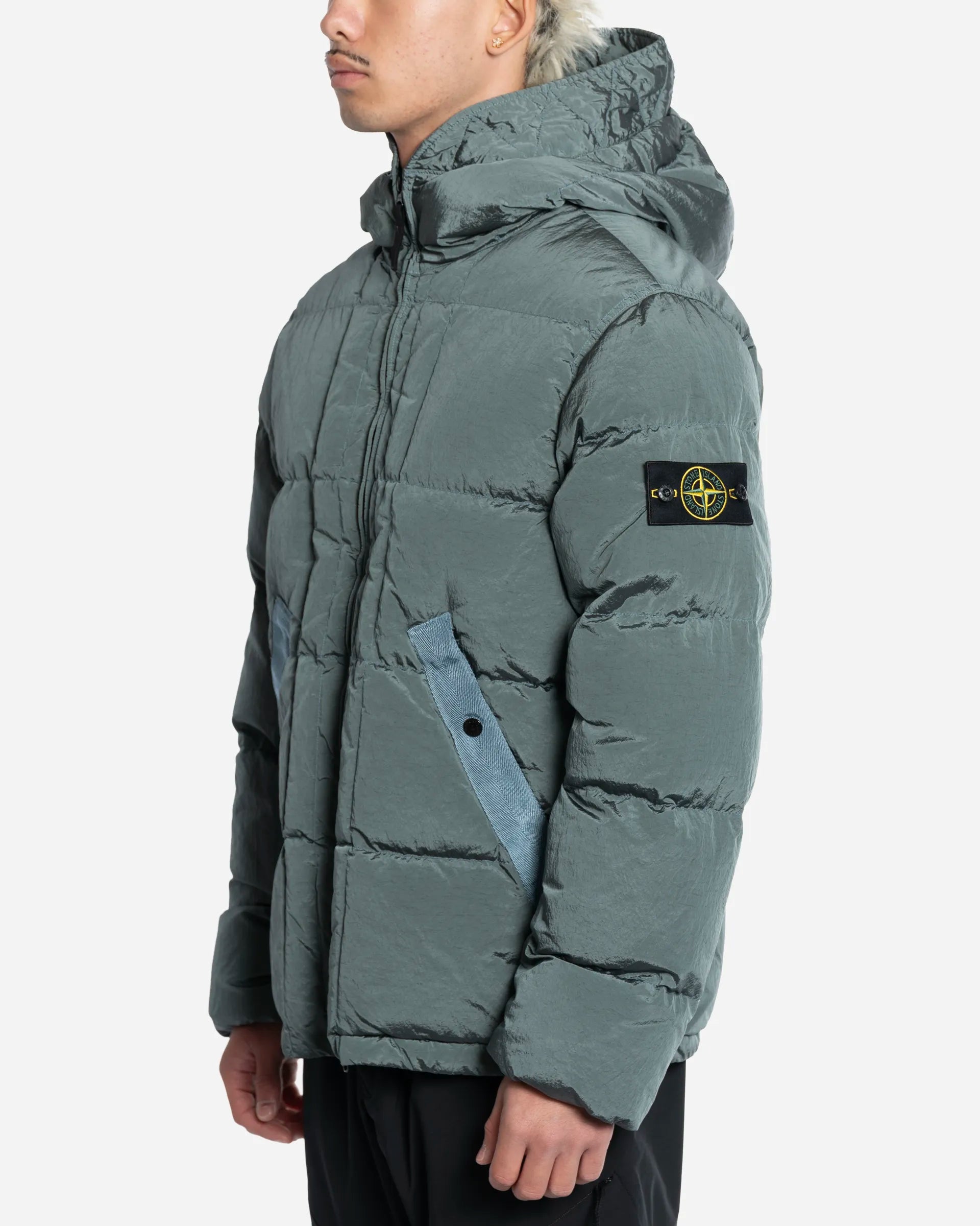 Doudoune à Capuche en Nylon Ocean Green