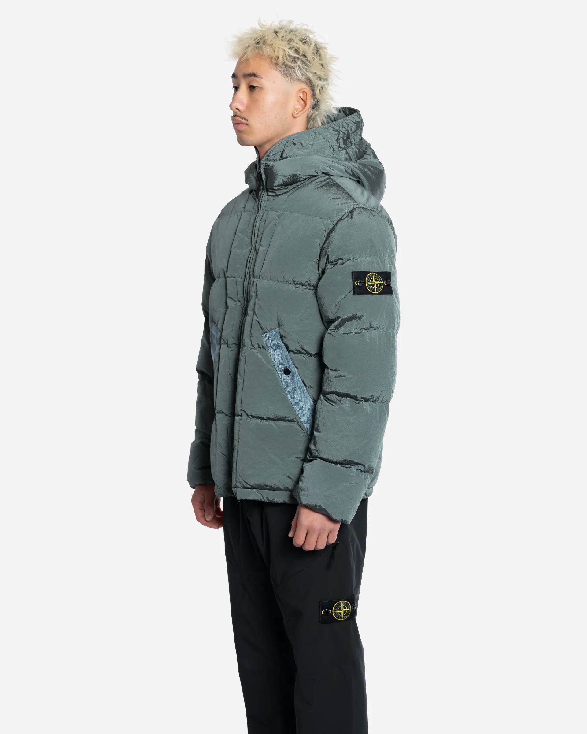 Doudoune à Capuche en Nylon Ocean Green