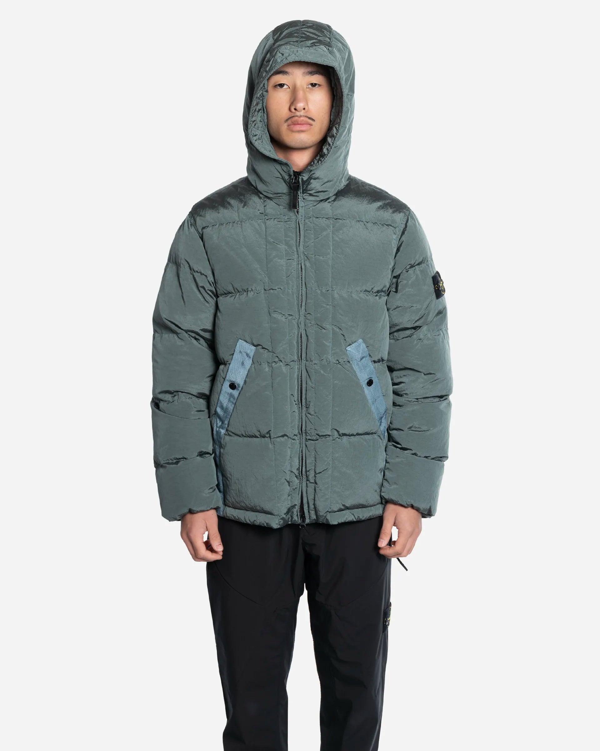 Doudoune à Capuche en Nylon Ocean Green