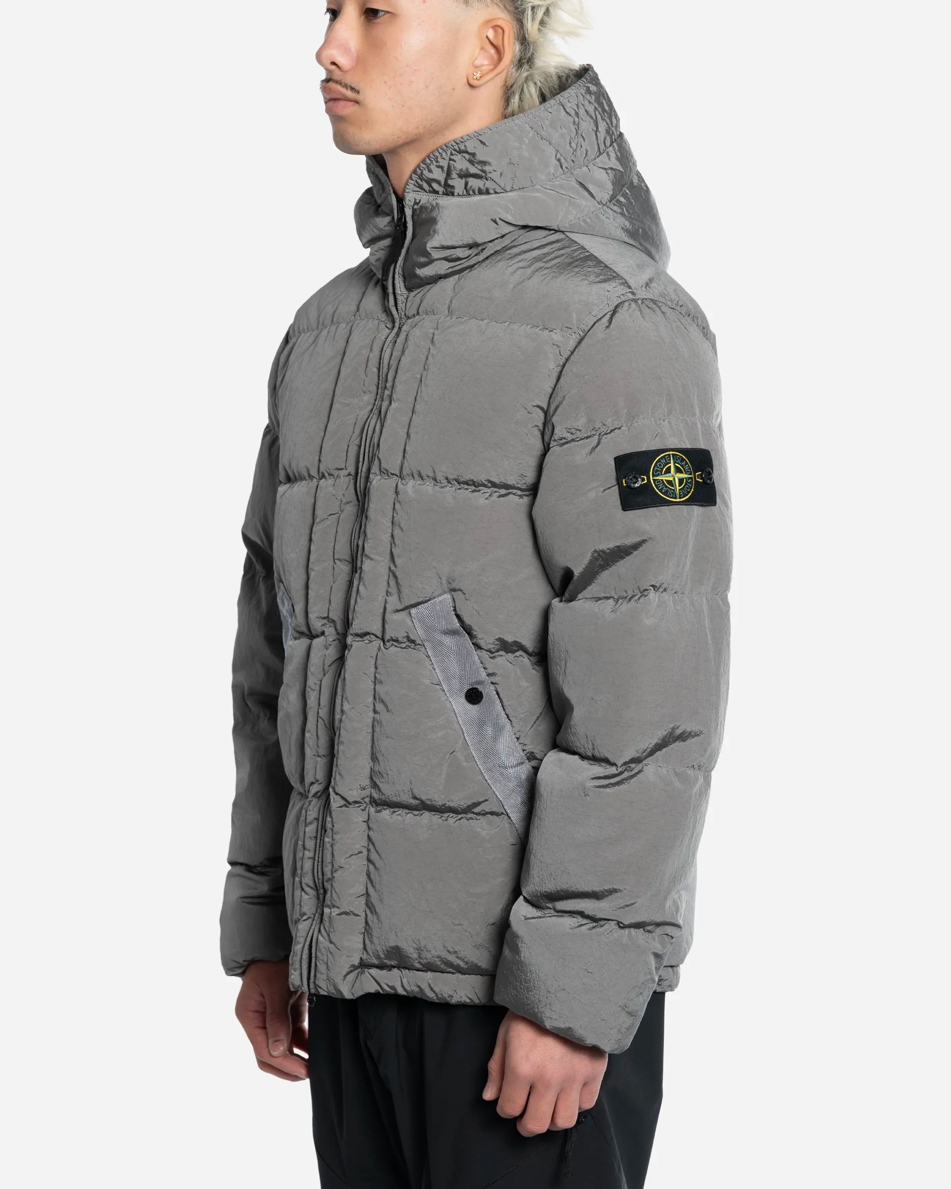 Doudoune à Capuche en Nylon Gris