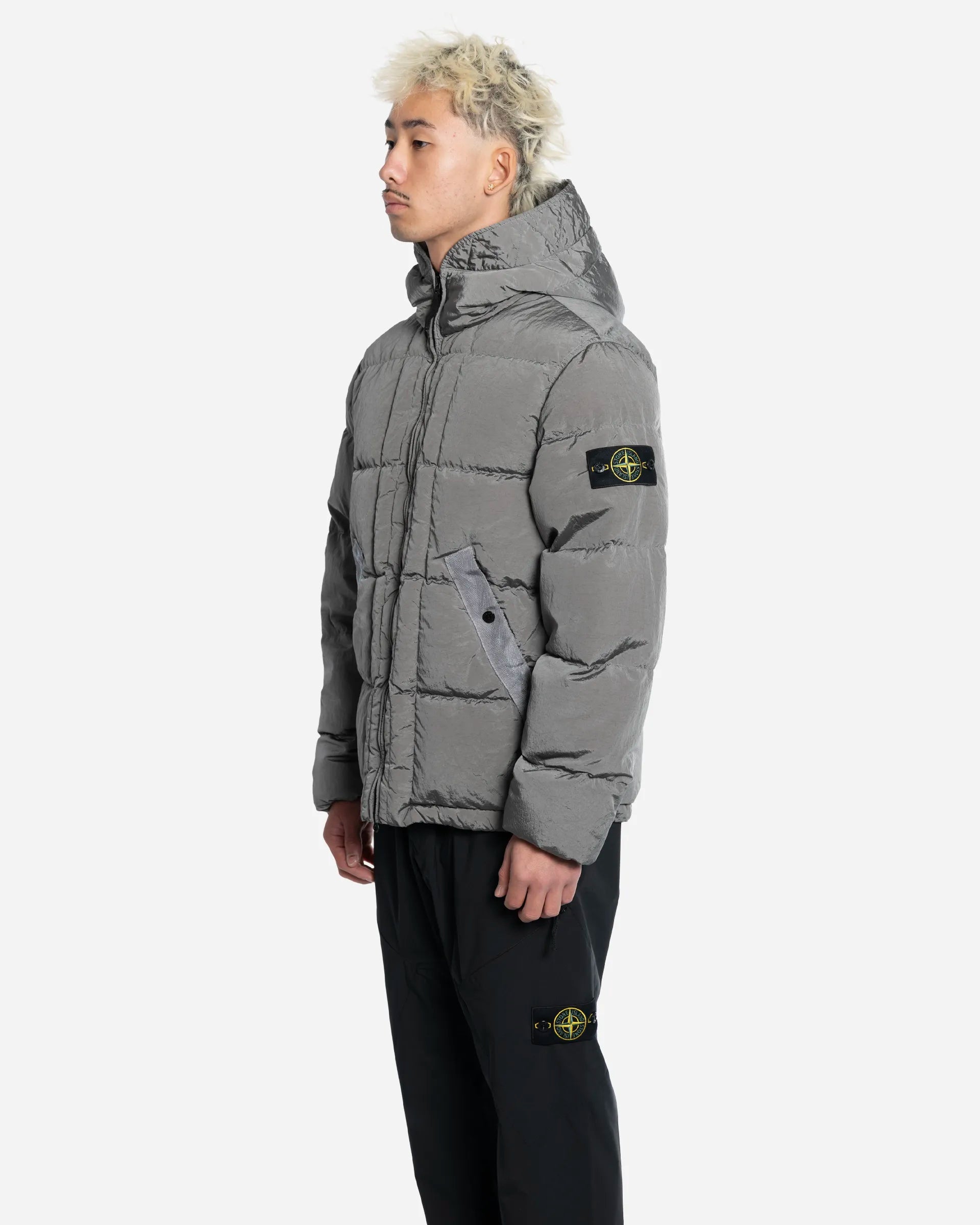 Doudoune à Capuche en Nylon Gris