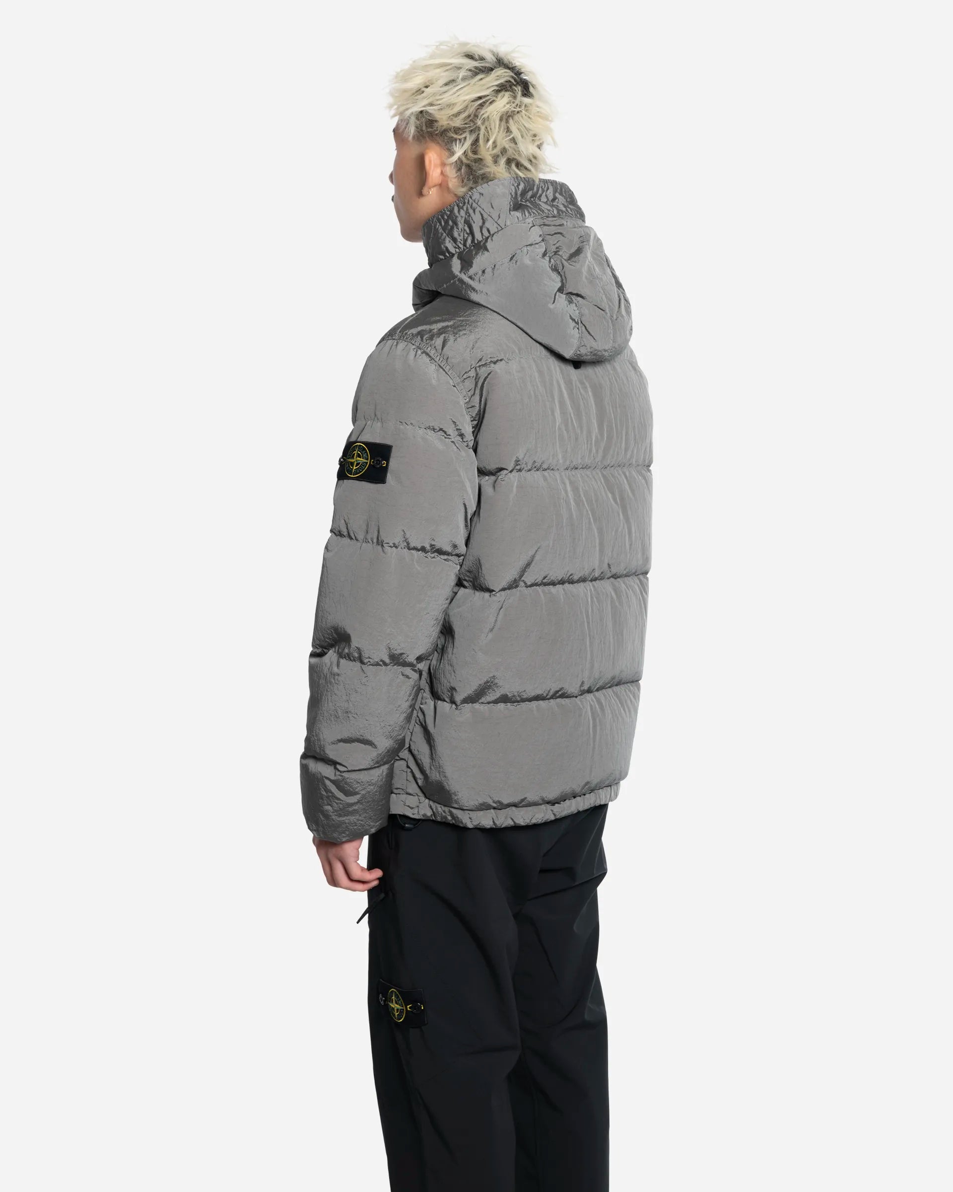 Doudoune à Capuche en Nylon Gris