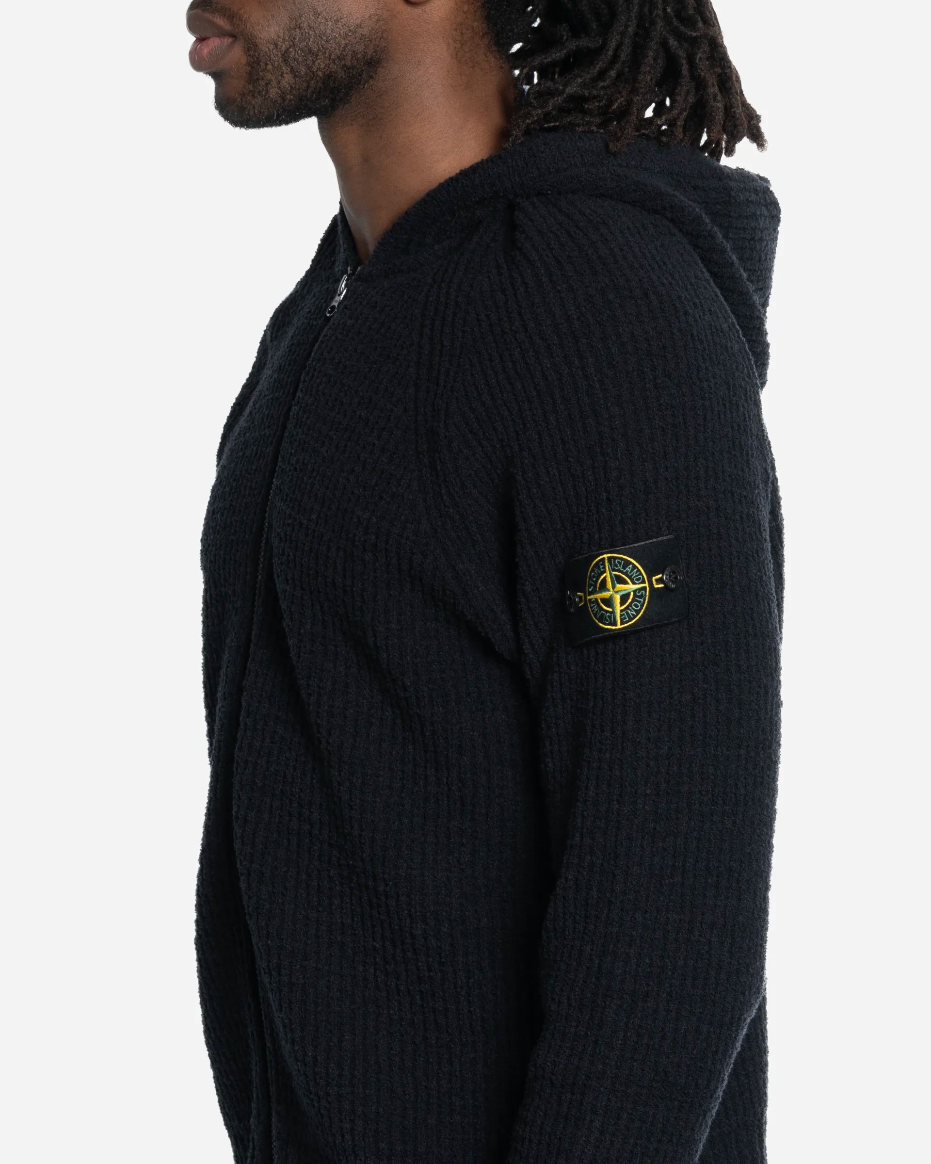 Pull Zippé à Capuche en Maille Noir