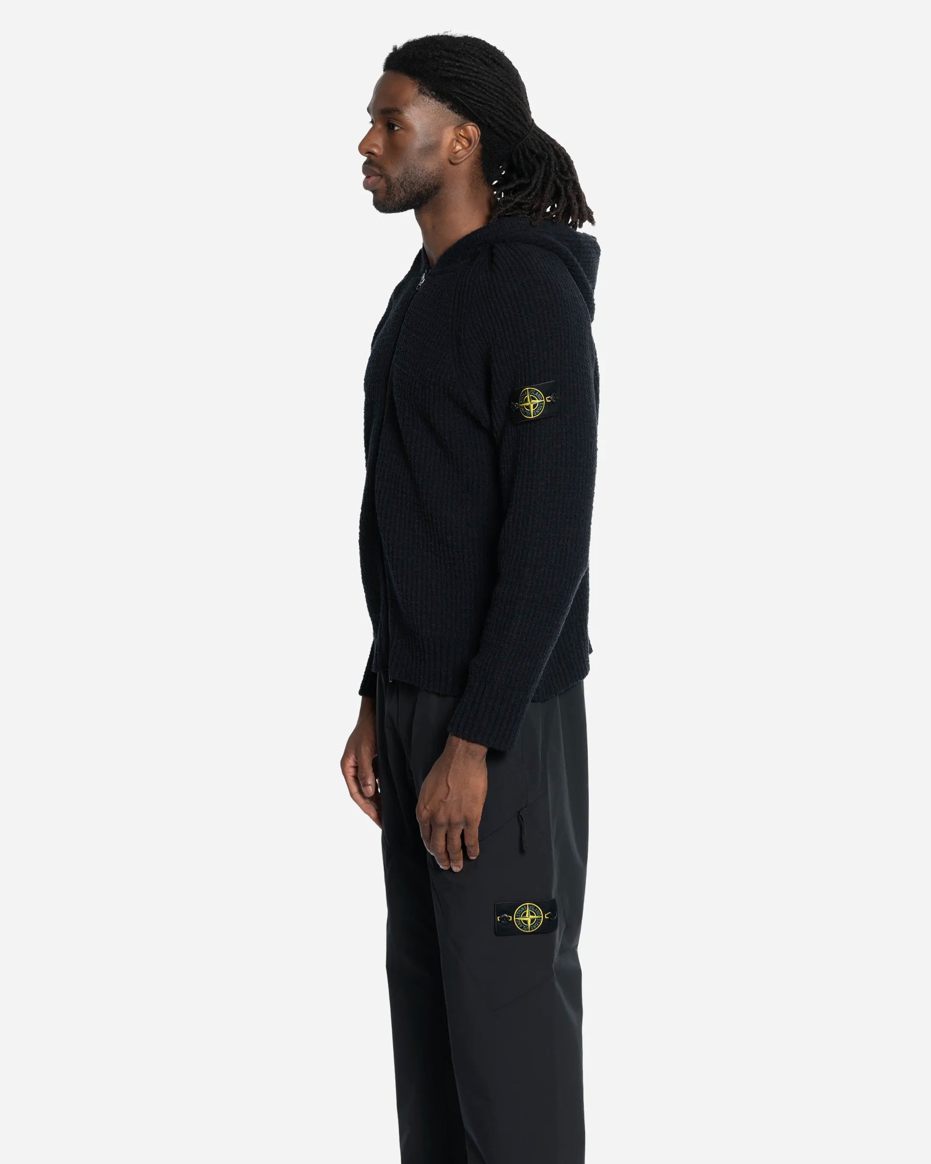 Pull Zippé à Capuche en Maille Noir