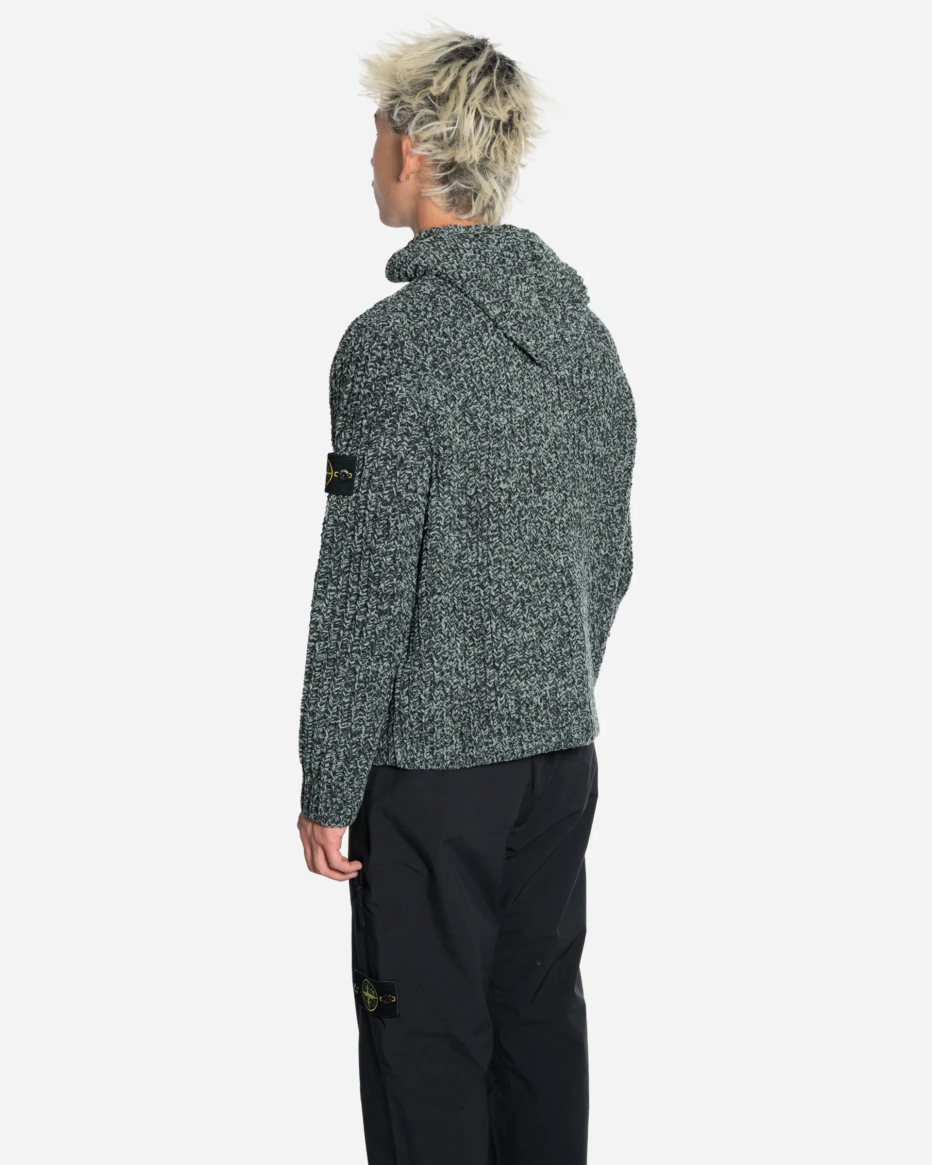 Pull à Capuche Zippé en Chenille de Coton Mouliné Dark Green
