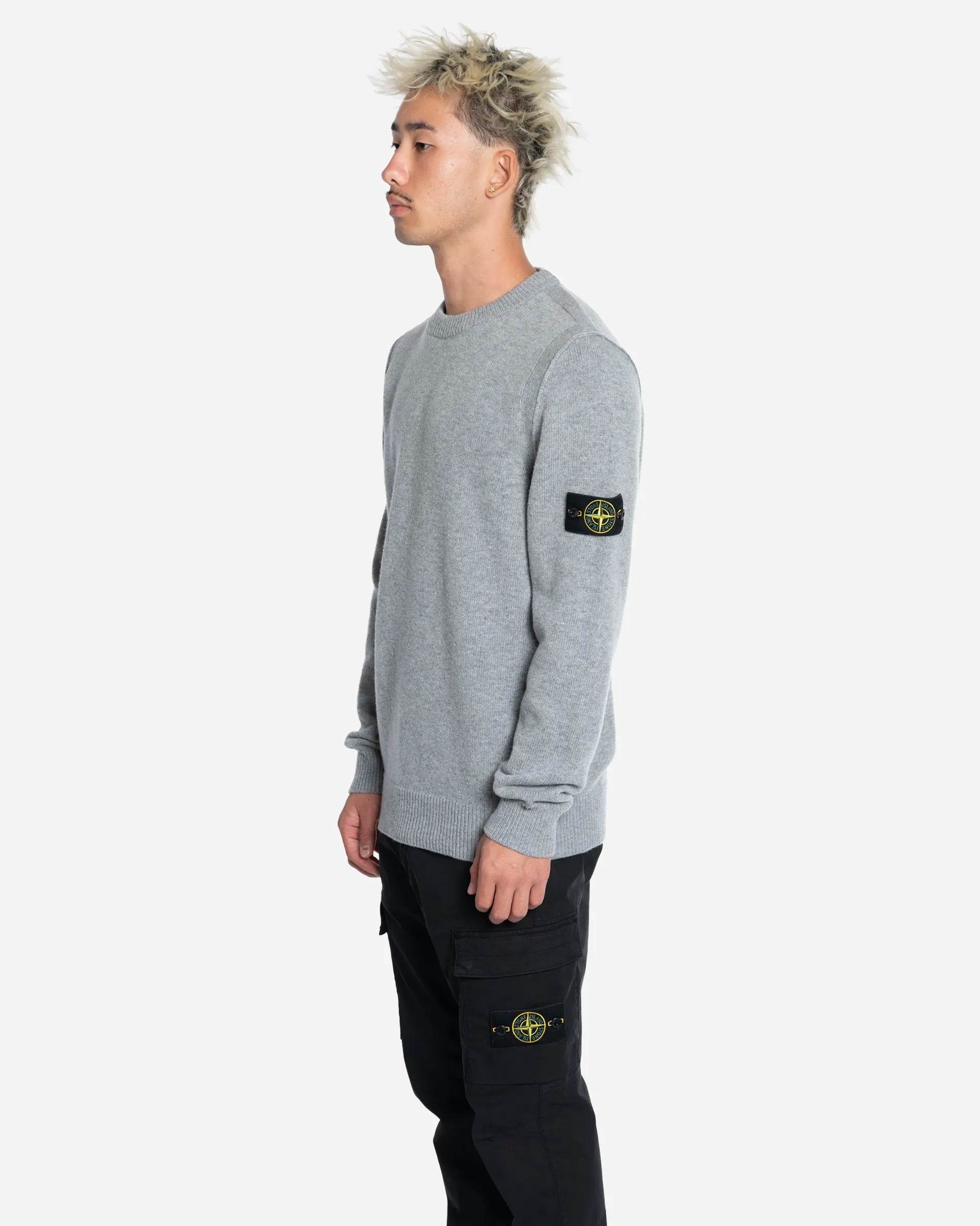 Pull Ras-du-Cou avec Bordures Côtelées Gris
