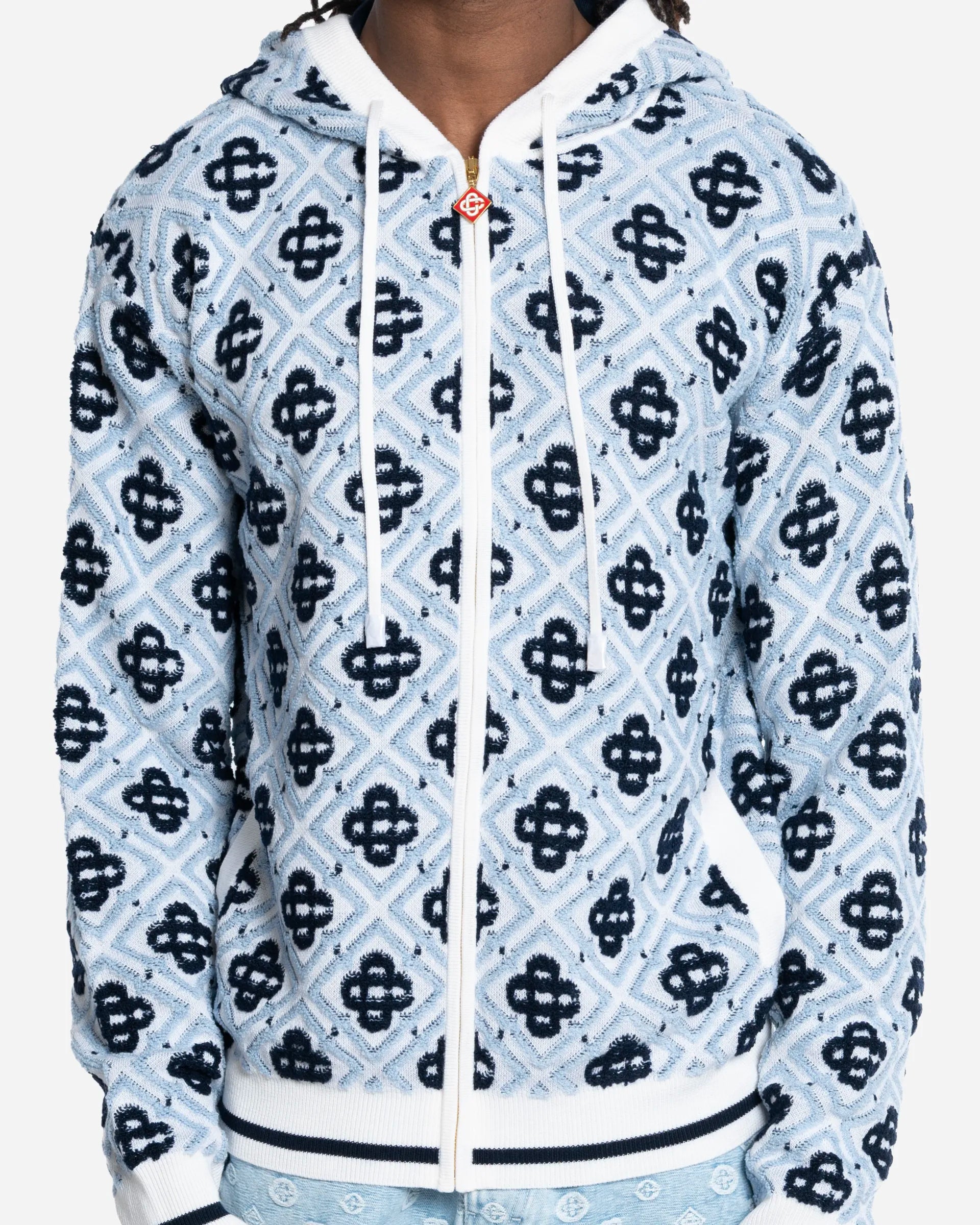 Sweat à Capuche Zippé en Mérinos à Monogramme