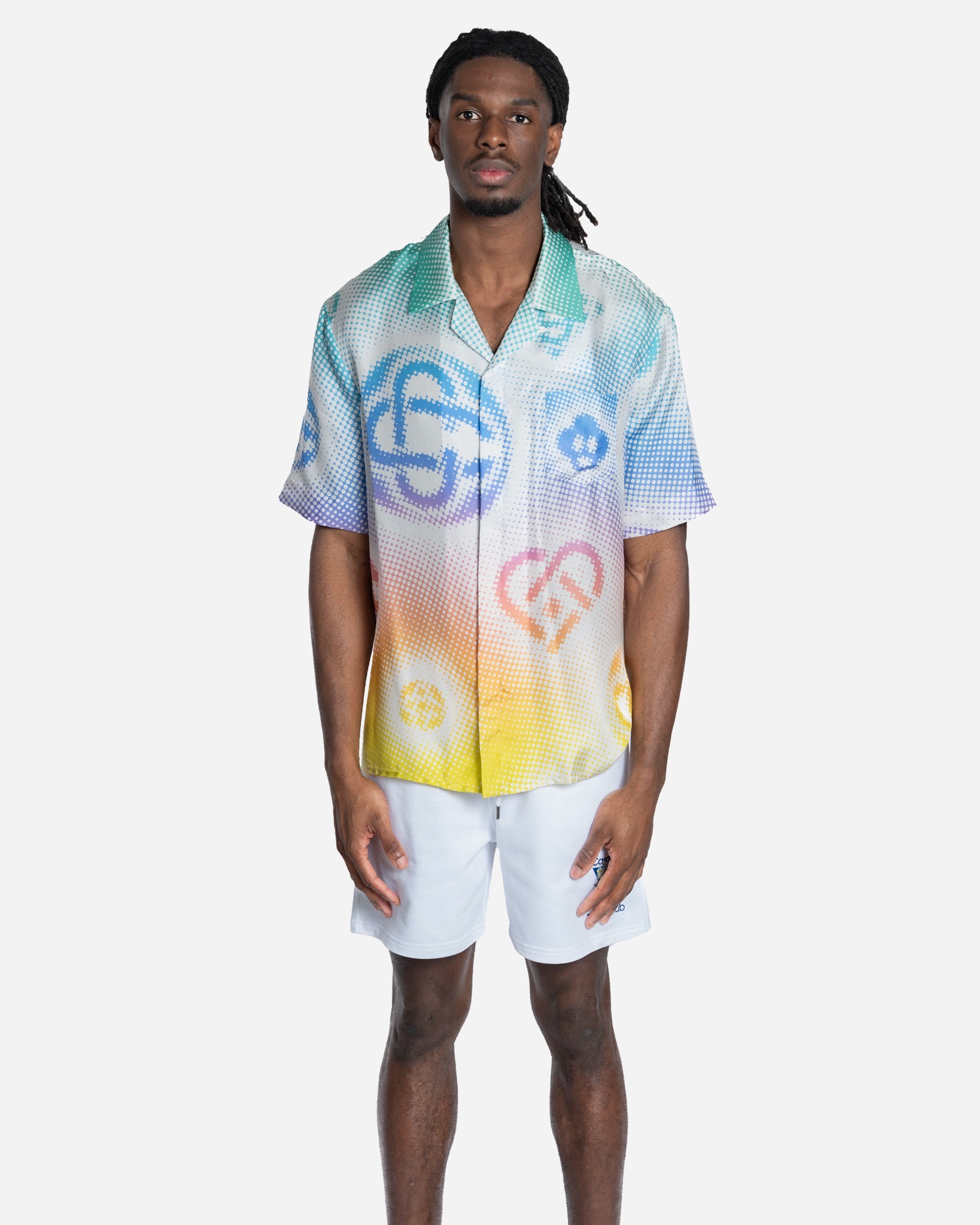 Chemise en Soie à Manches Courtes à Logo Halftone