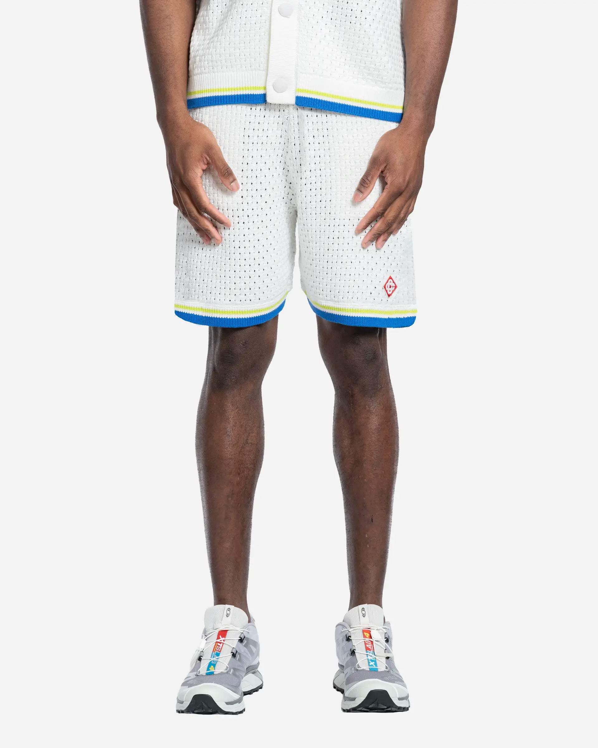 White/Blue Crochet Tennis Shorts