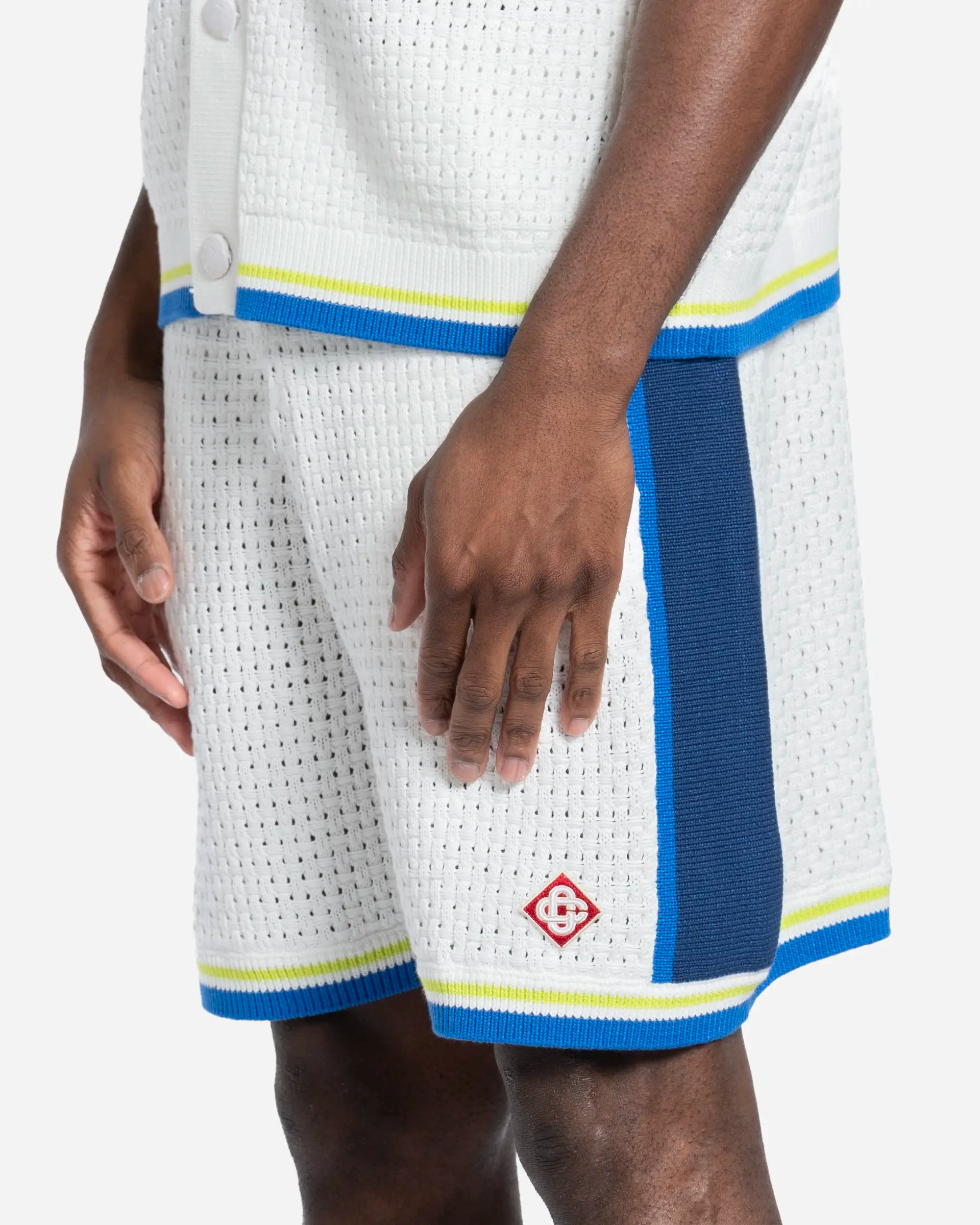 White/Blue Crochet Tennis Shorts