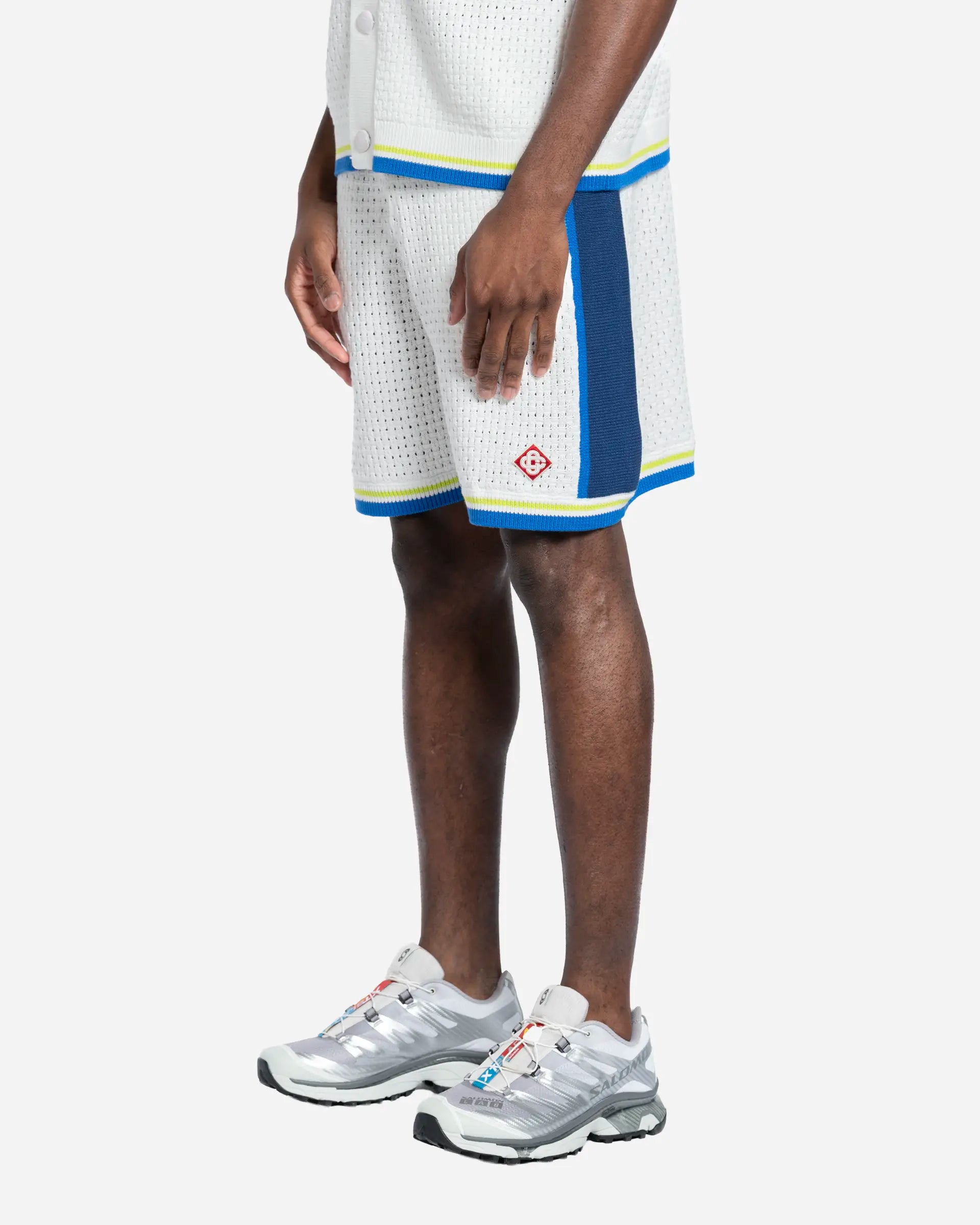 White/Blue Crochet Tennis Shorts