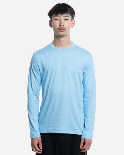 Comme Des Garçons Shirt Men's Long Sleeve Logo T-shirt Blue Front View